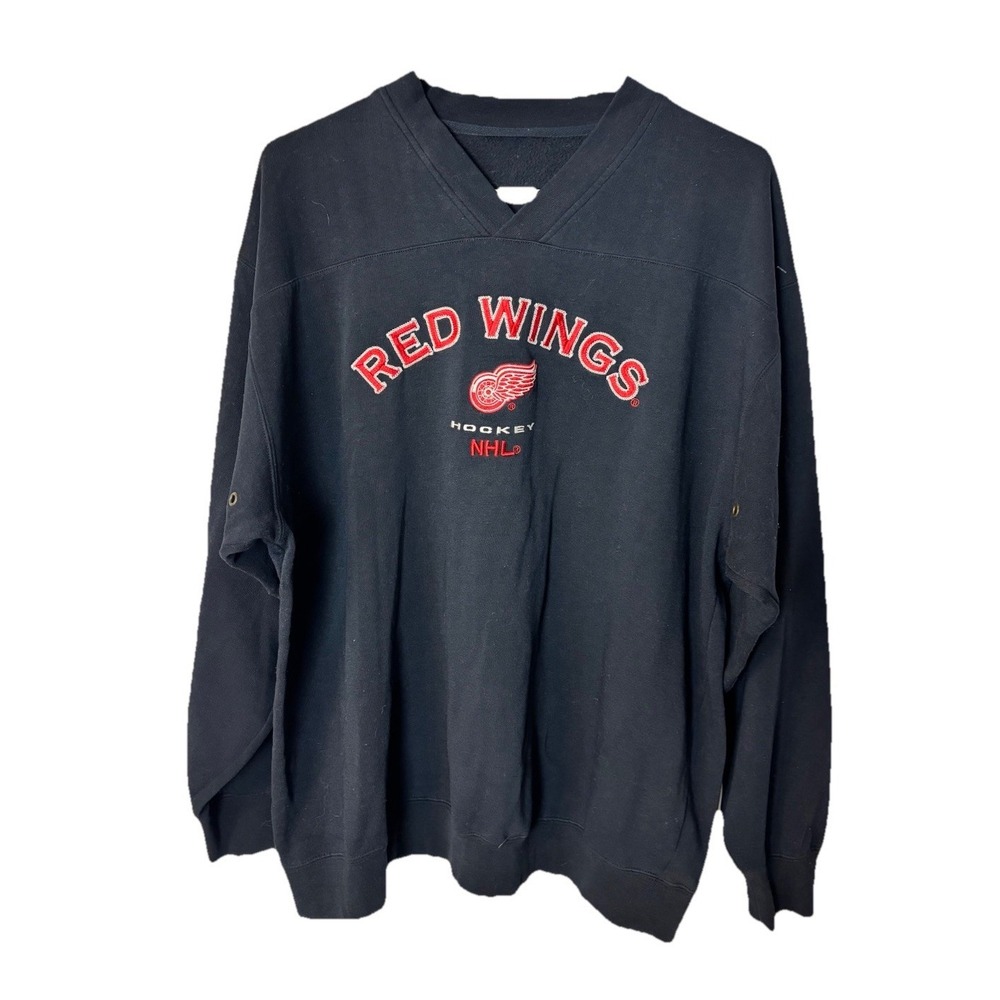 Detroit Red Wings Hockey NHL Mens Sweatshirt XL Black Embridered Y2K